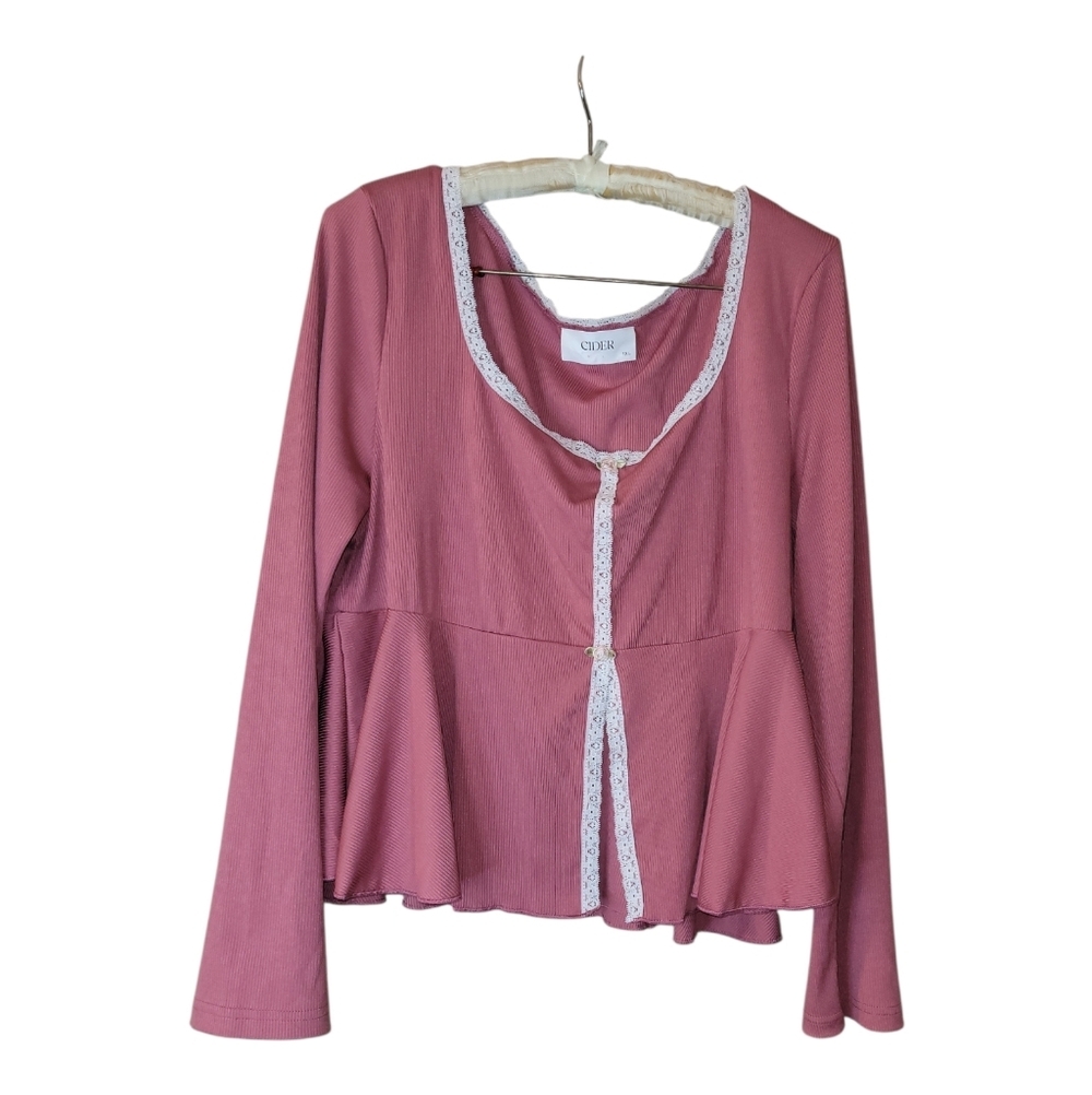 Cider Pink Feminine Long Sleeved Top 1X